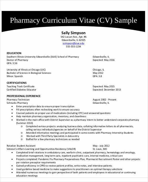 Pharmacy Curriculum Vitae Template Inspirational 9 Pharmacist Curriculum Vitae Templates Pdf Doc