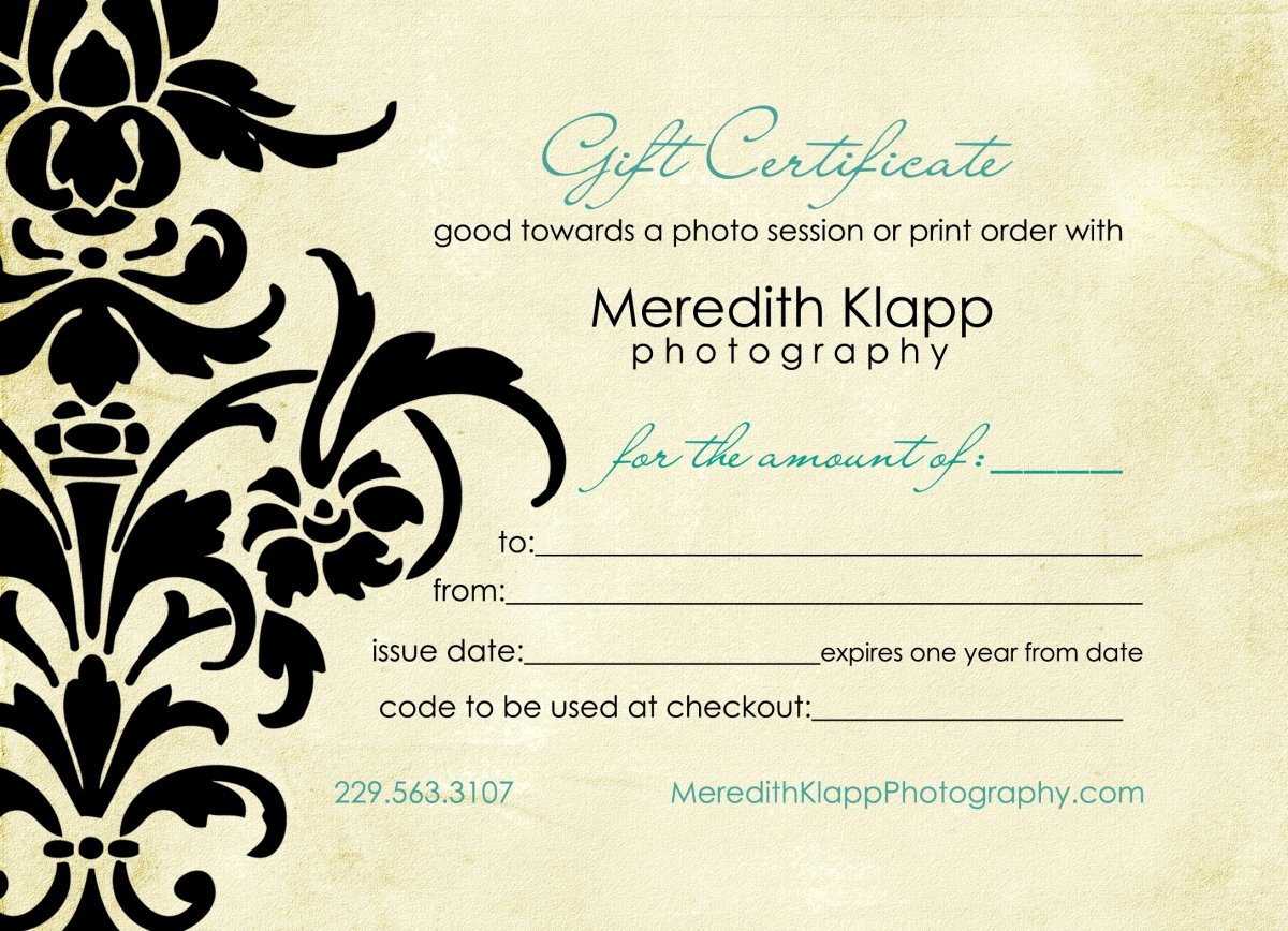 Photography Gift Certificate Wording Fresh Gift Certificates Available Meredith Klapp Graphy