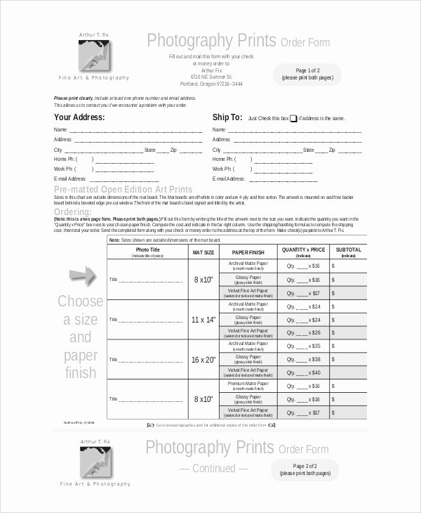 Photography order form Template Free Beautiful Sample Graphy order form 10 Examples In Word Pdf