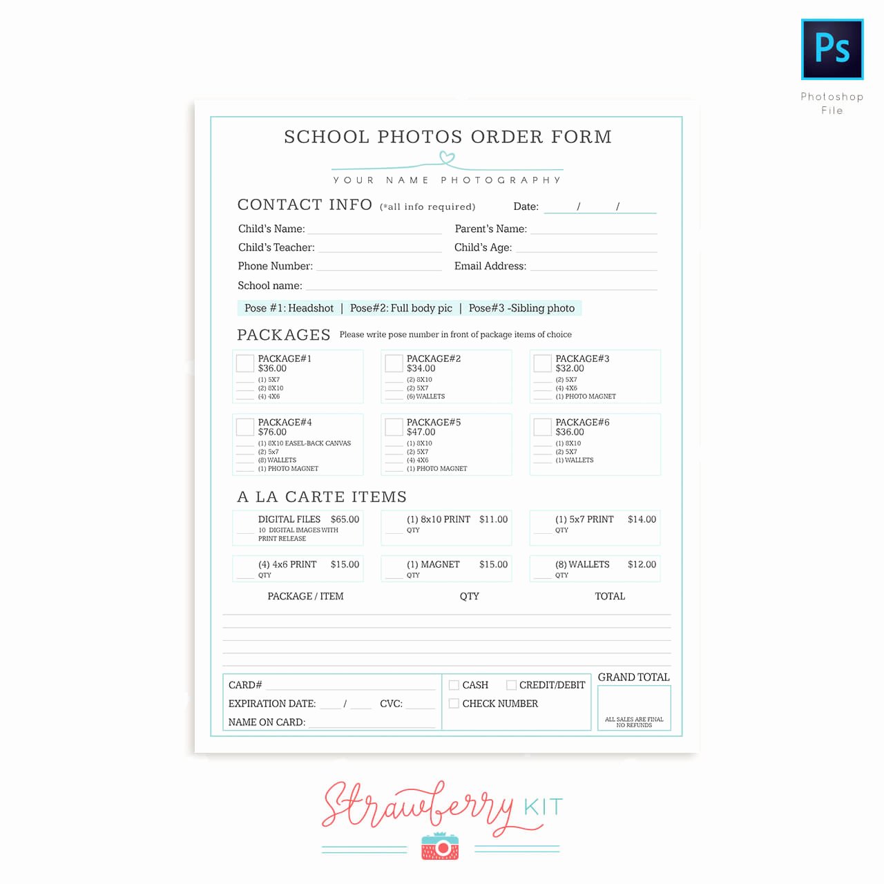Photography order form Template Free New School Photography order form Template Strawberry Kit