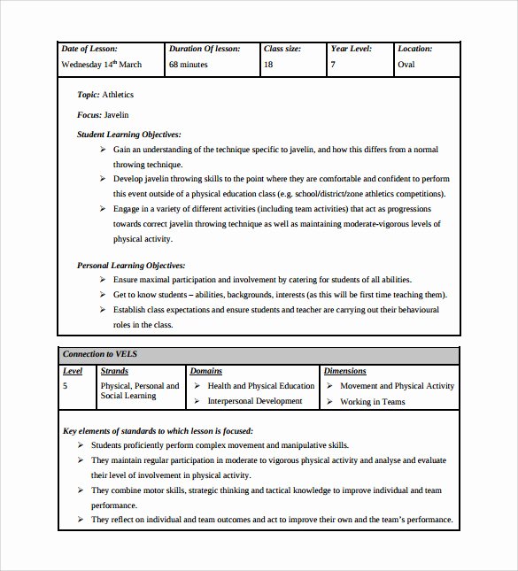 Phys Ed Lesson Plan Template Best Of Sample Physical Education Lesson Plan 14 Examples In Pdf Word format