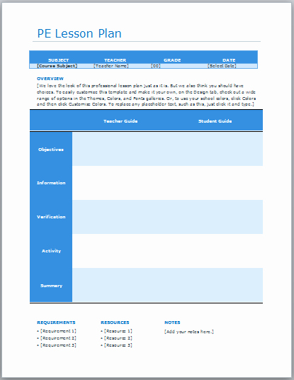 Phys Ed Lesson Plan Template Fresh Ready Lesson Plan Archives Blue Layouts