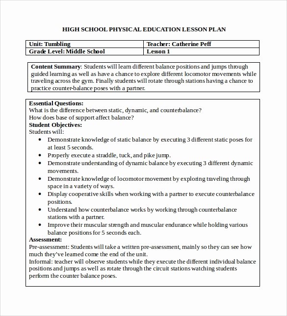 Physical Education Lesson Plan Template Inspirational Sample Physical Education Lesson Plan 14 Examples In Pdf Word format