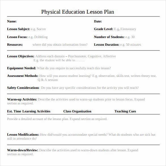 Physical Education Lesson Plan Templates Inspirational Sample Physical Education Lesson Plan 14 Examples In Pdf Word format