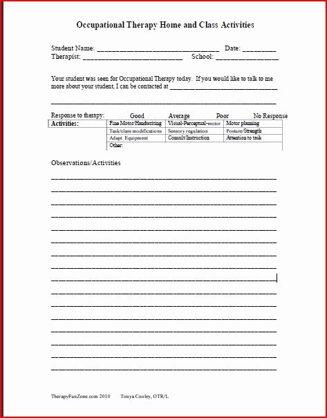 Physical therapy Progress Note Template Beautiful Documentation forms Ot Treatment Ideas