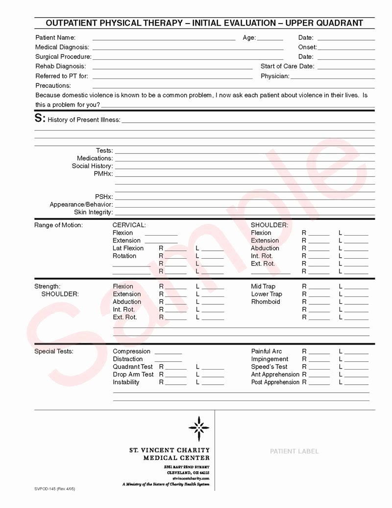 Physical therapy Progress Note Template Luxury Svpod 145 Outpatient Physical therapy Initial Evaluation Upper Quadrant