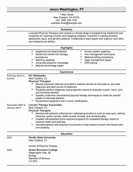 Physical therapy Student Resume Best Of Best Physical therapist Resume Example
