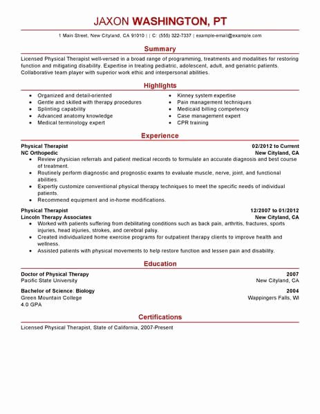 Physical therapy Student Resume Luxury Best Physical therapist Resume Example