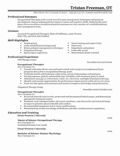 Physical therapy Student Resume New Best Occupational therapist Resume Example
