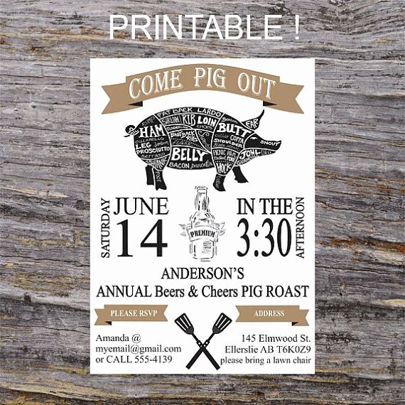 Pig Roast Invitation Template Free Awesome Cheers and Beers Invitation Pig Roast Bbq Invite by