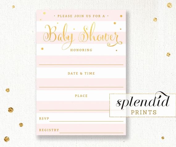 Pink and Gold Invitations Templates Beautiful Gold Blush Pink Stripe Baby Shower Invitation Instant Download