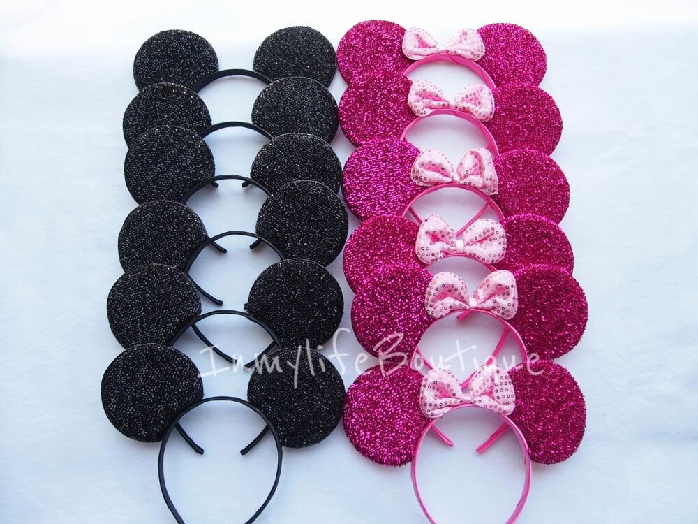 Pink Minnie Mouse Bow Beautiful 12 Lot Mickey &amp; Minnie Mouse Dark Pink Shimmer Bow Ears