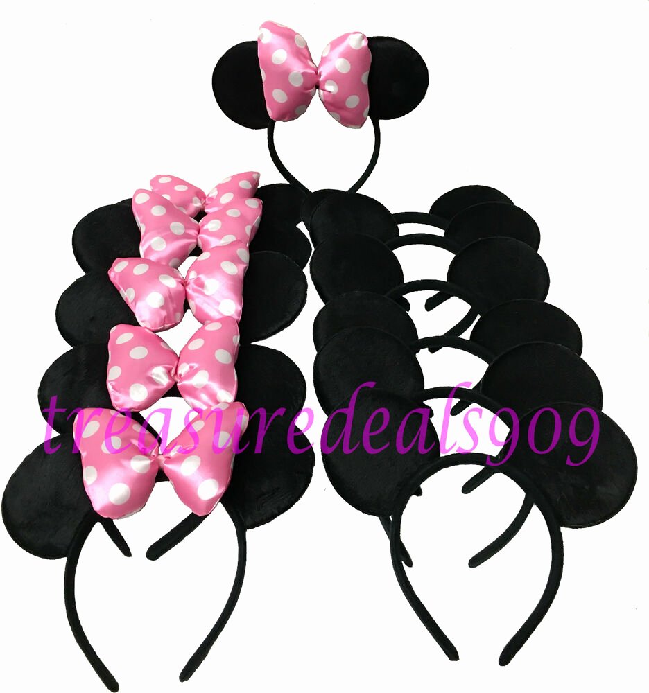 Pink Minnie Mouse Bow Fresh 20 Pc Minnie Mickey Mouse Ears Headbands Puffy Pink