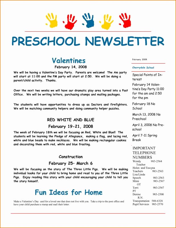 Preschool Newsletters for Parents Awesome 5 6 Weekly Newsletter Template