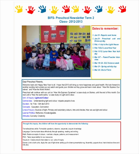 Preschool Newsletters for Parents Beautiful 7 Preschool Newsletter Templates Pdf Doc