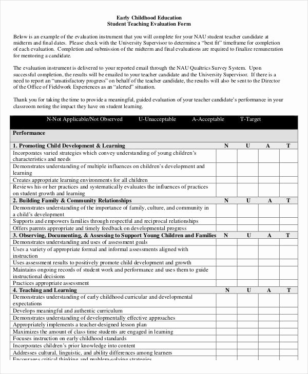 Preschool Teacher Evaluation form Inspirational Free 37 Student Evaluation form In Templates