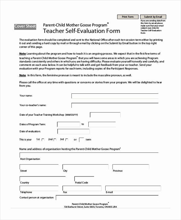 Preschool Teacher Evaluation forms Elegant Free 21 Self Evaluation form Examples