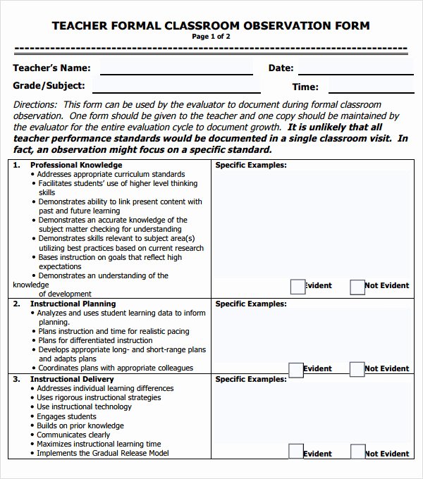 Preschool Teacher Evaluation forms Elegant Free 5 Sample Teacher Evaluation forms In Pdf