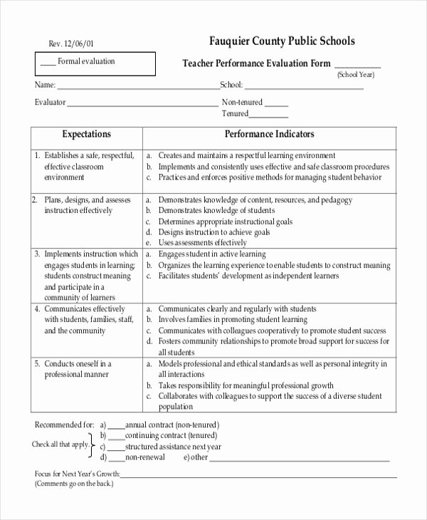 Preschool Teacher Evaluation forms Lovely Free 10 Sample Teacher Evaluation forms