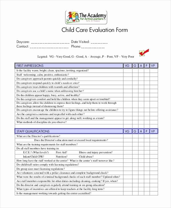 Preschool Teacher Evaluation forms Lovely Free 7 Teacher Evaluation form Samples In Sample Example format