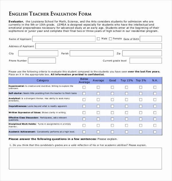 Preschool Teacher Evaluation forms New Free 18 Sample Teacher Evaluation forms