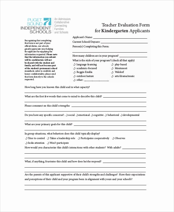 Preschool Teacher Evaluation forms New Sample Teacher Self Evaluation form 7 Examples In Word Pdf