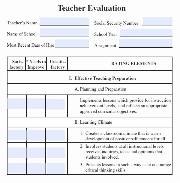 Preschool Teachers Evaluation forms Elegant Free 7 Teacher Evaluation Samples In Word