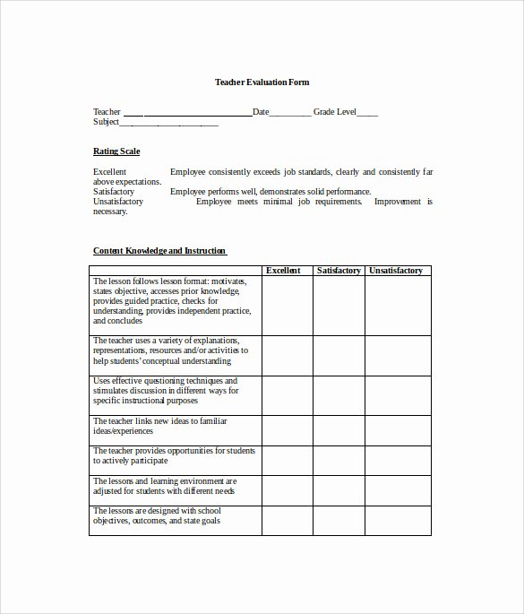 Preschool Teachers Evaluation forms Luxury Preschool Teacher Performance Evaluation form