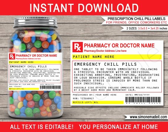 Prescription Label Template Download Awesome Chill Pills Label Printable Rx Prescription Template for Candy or Jelly Bean Pills Workplace