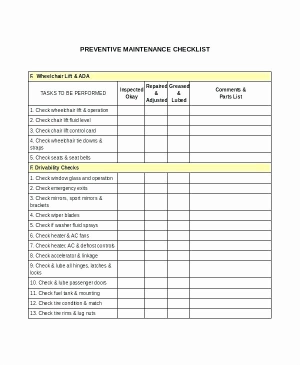Preventive Maintenance Excel Template Awesome Swimming Pool Maintenance Checklist Template Task – Georginaedwards