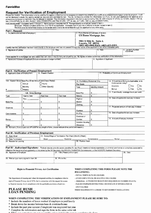 Previous Employment Verification form Beautiful form 1005 Fannie Mae Request for Verification Employment Printable Pdf