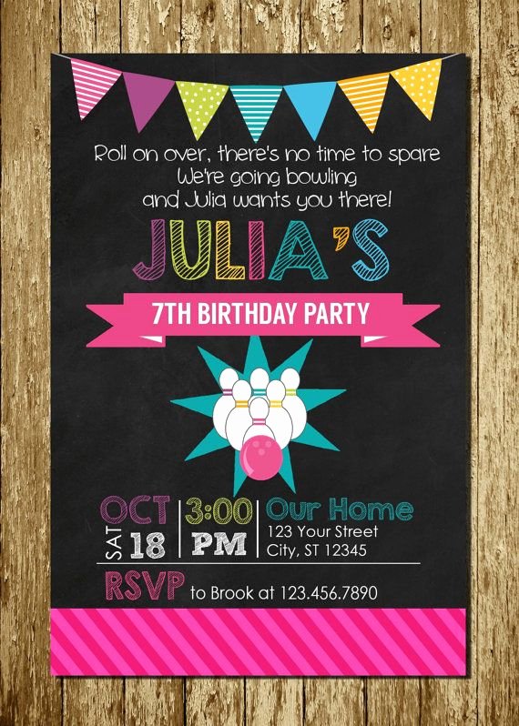 Printable Bowling Party Invitations Fresh Girl Bowling Chalkboard Personalized Printable Digital Birthday Invitations Free Thank You