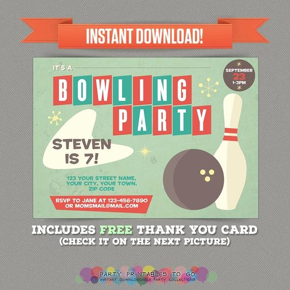 Printable Bowling Party Invitations Inspirational Vintage Bowling Birthday Party Printable Invitation with Free