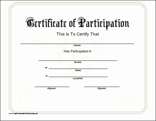 Printable Certificates Of Participation Lovely Certificate Of Participation Printable Certificate