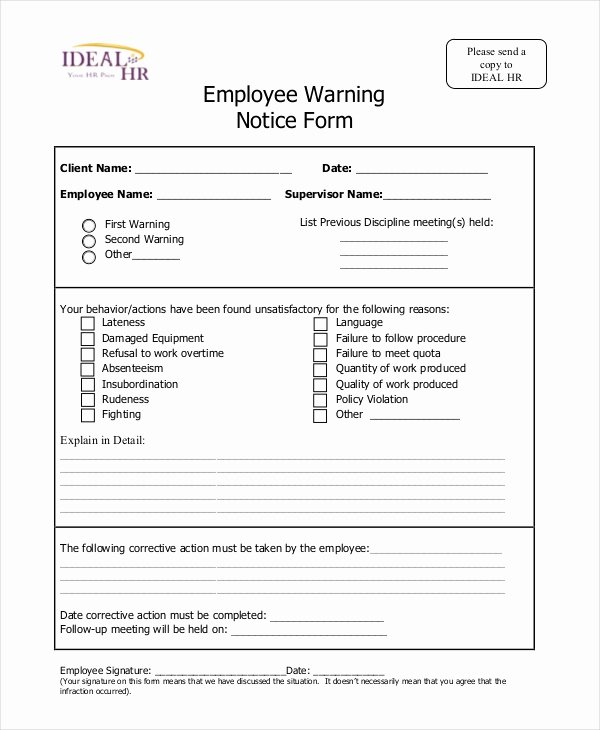 Printable Employee Warning form Inspirational Free 6 Sample Employee Warning Notice forms