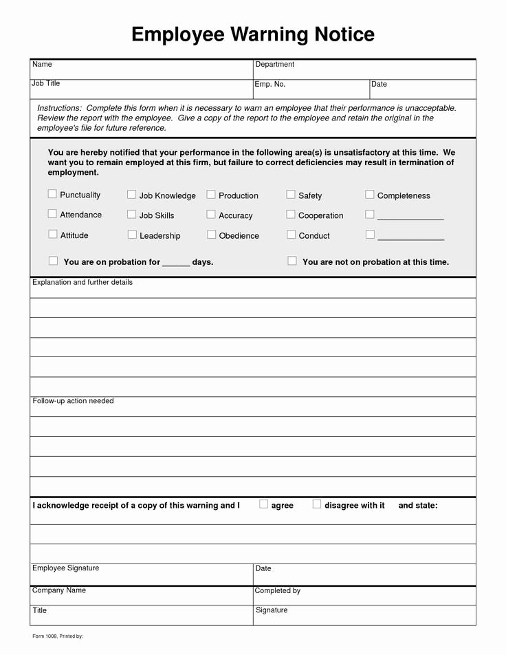 Printable Employee Warning form Lovely Free Employee Write Up Sheets Employee Written Notice Employee Warning Notice
