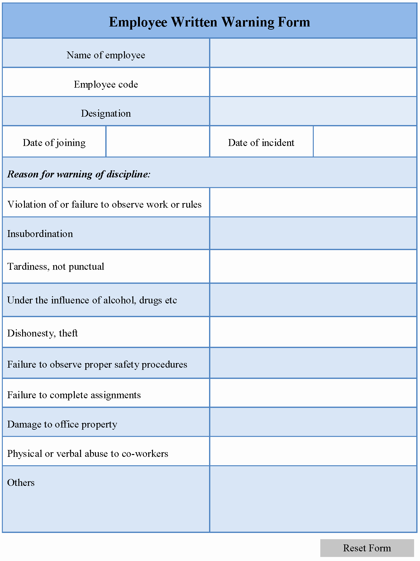 Printable Employee Warning form Luxury Employee Written Warning form