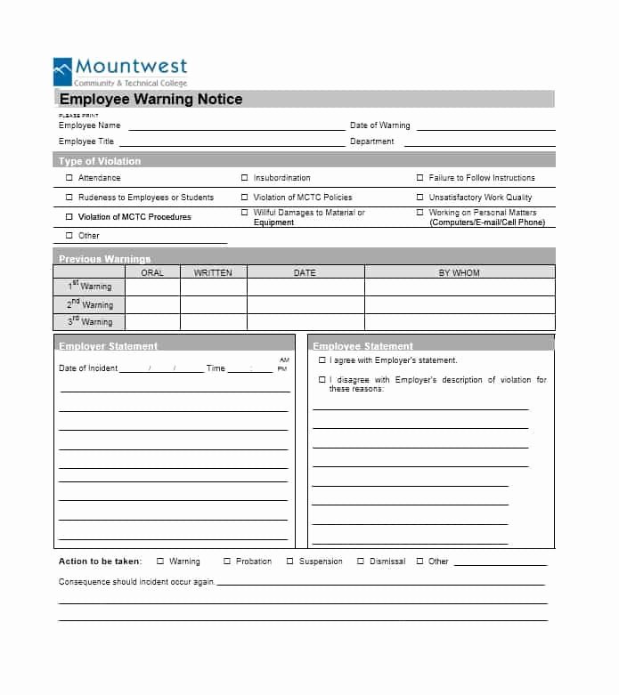 Printable Employee Warning form New Employee Warning Notice Download 56 Free Templates &amp; forms