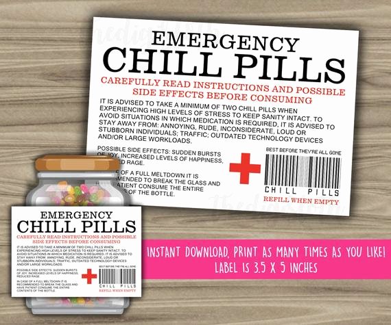 Printable Fake Prescription Labels New Chill Pills Printable Label Funny Gift Instant Download