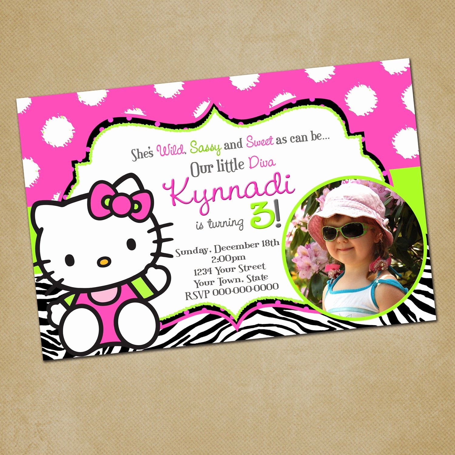 Printable Hello Kitty Invitations New Hello Kitty Zebra Print Birthday Invitation by Pinkskyprintables