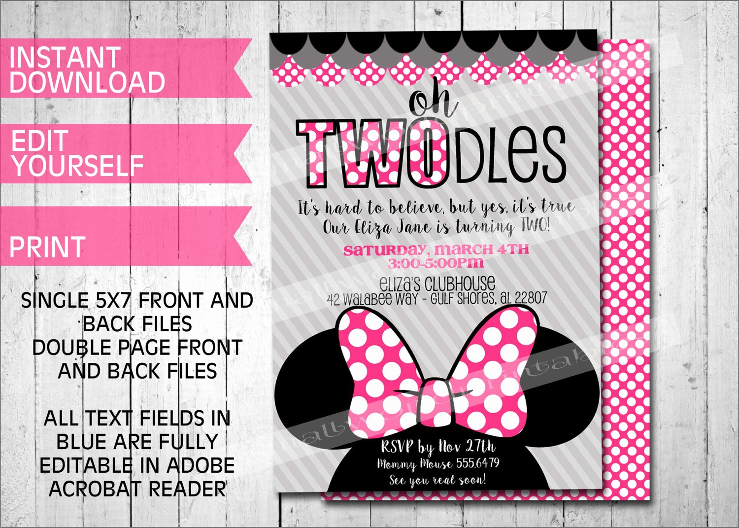 Printable Minnie Mouse Invitations New Oh Twodles Invitations Minnie Mouse Inspired Printable