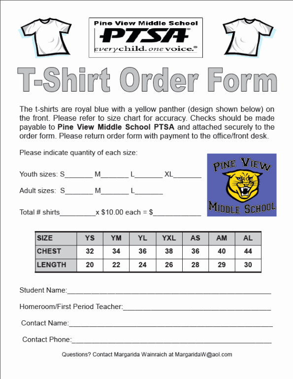 Printable T Shirt order form New Printable T Shirt order forms Templates