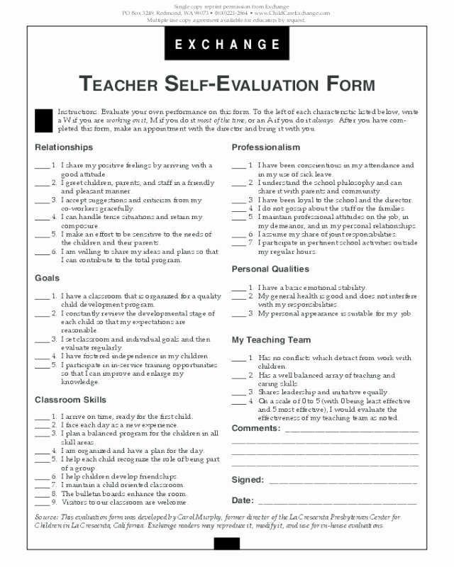 Printable Teacher Evaluation form New 2019 Self Evaluation form Fillable Printable Pdf &amp; forms