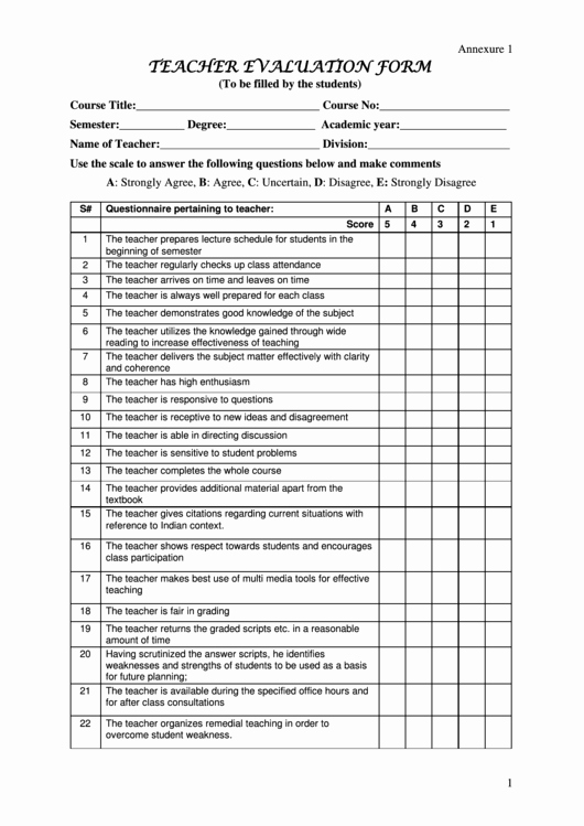 Printable Teacher Evaluation form New Teacher Evaluation form Printable Pdf