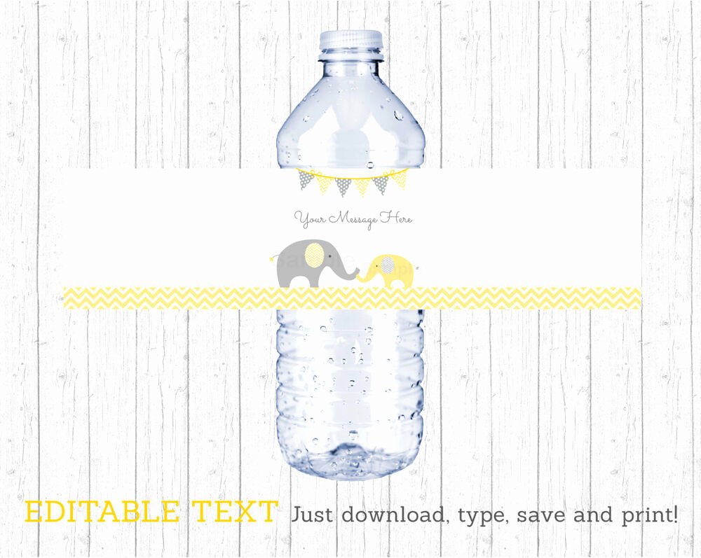 Printable Water Bottle Labels Elegant Yellow Chevron Elephant Water Bottle Labels Printable Editable Pdf