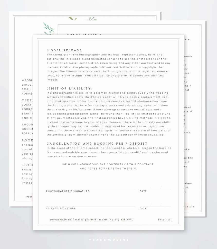 Product Photography Contract Template Unique Wedding Graphy Contract Template – Meadow Print