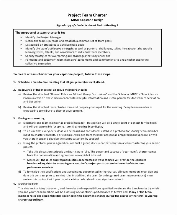 Project Charter Example Pdf Fresh Team Charter Template