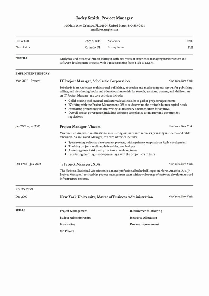 Project Manager Resume Pdf Inspirational Project Manager Resume &amp; Full Guide