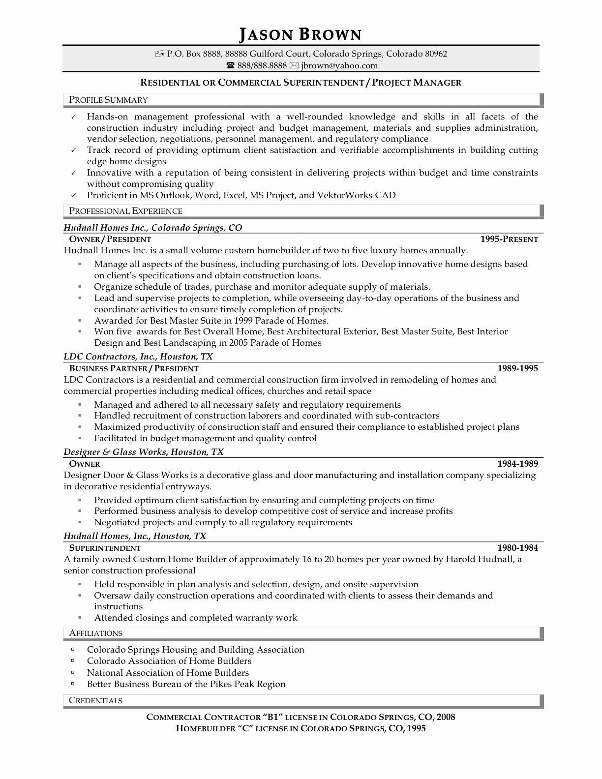 Project Manager Resume Sample Doc New Construction Project Manager Resume Sample Doc