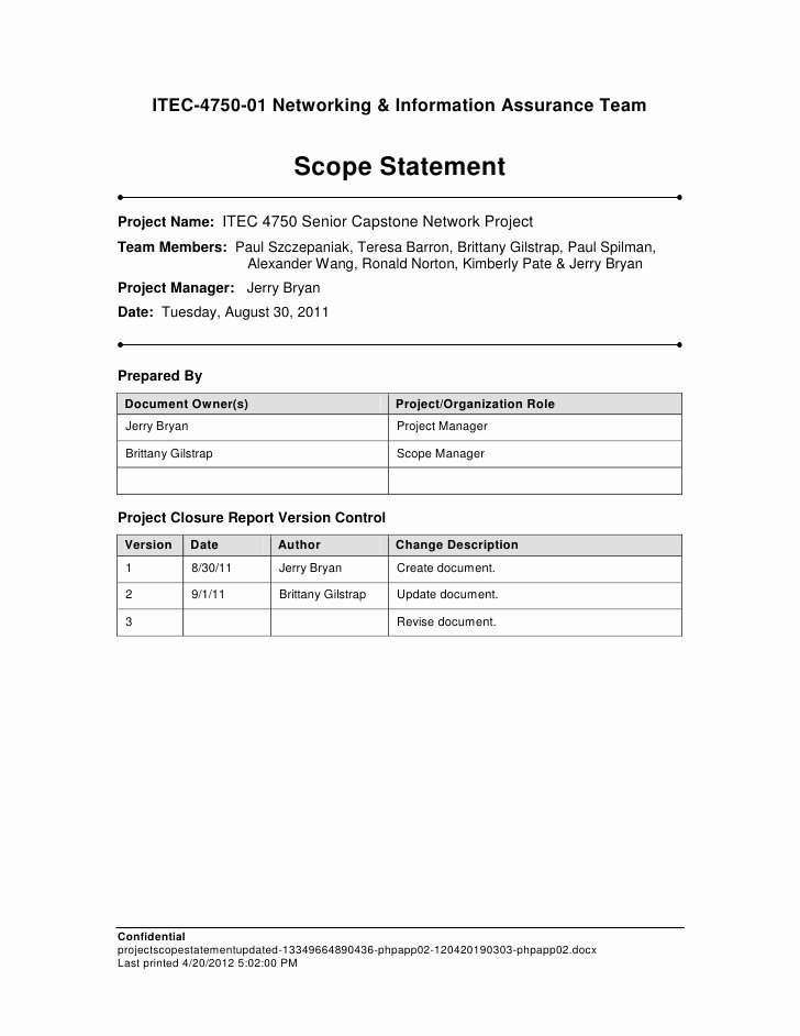 Project Scope Statement Example Pdf Awesome Project Scope Statement